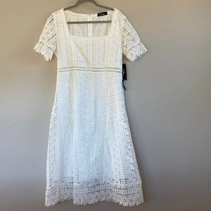 Lulus Dress White Lace square neck size XL. Bridal Shower, Bachelorette, Bride